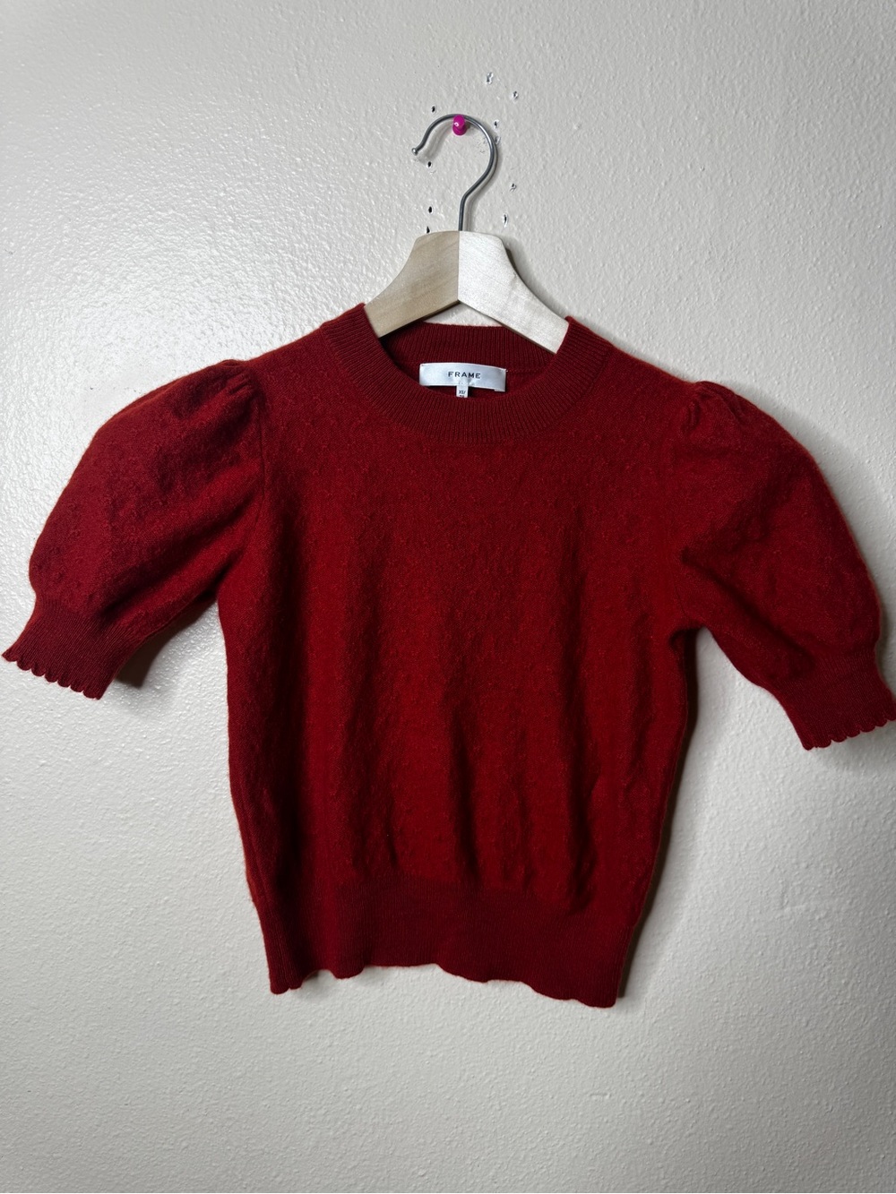 FRAME Womens XS Paprika 100% Cashmere Sweater Puff Short Sleeve Crewneck